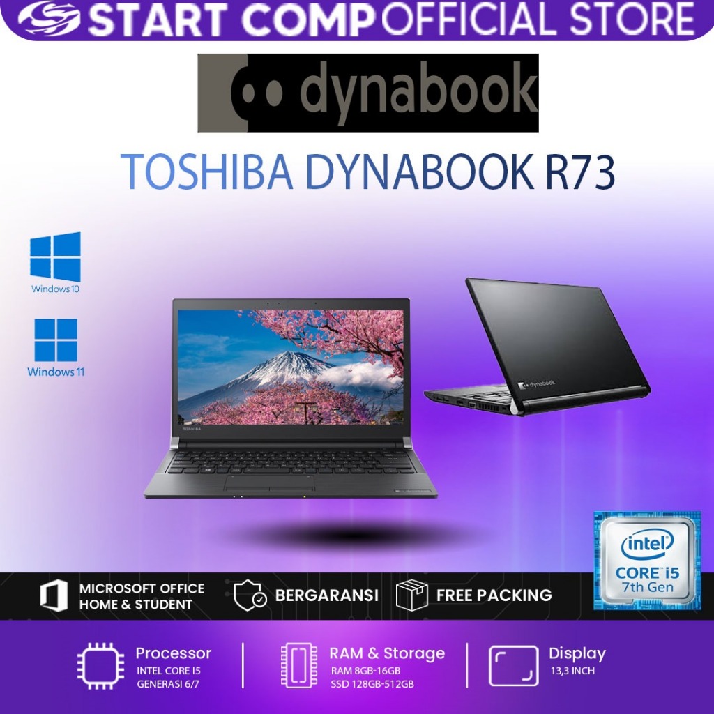 Laptop Toshiba Dynabook R73 Core i5 Gen 7 Ram 8GB SSD 256GB Layar 13,3 inch