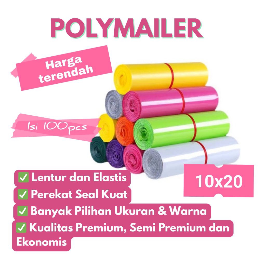 

POLYMAILER 10x20 Plastik Pembungkus Paket Amplop Perekat Isi 100pcs Premium dan Ekonomis