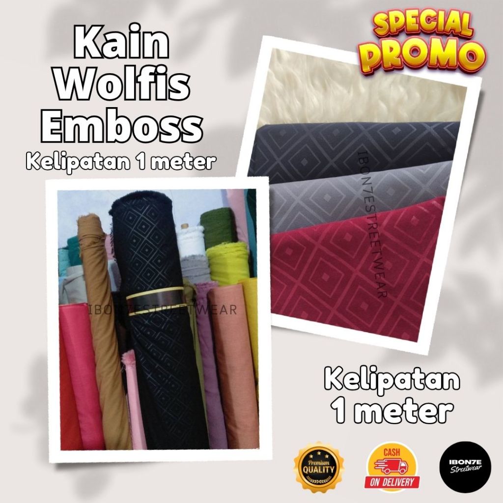 Kain Wolfis Embos grade A premium MOTIF Kotak Kotak Kelipatan 1meter