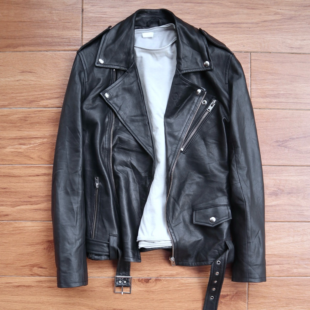 IRO Paris Jaket kulit asli domba ramones biker rocker double rider jaket motor cewek cowok genuine l