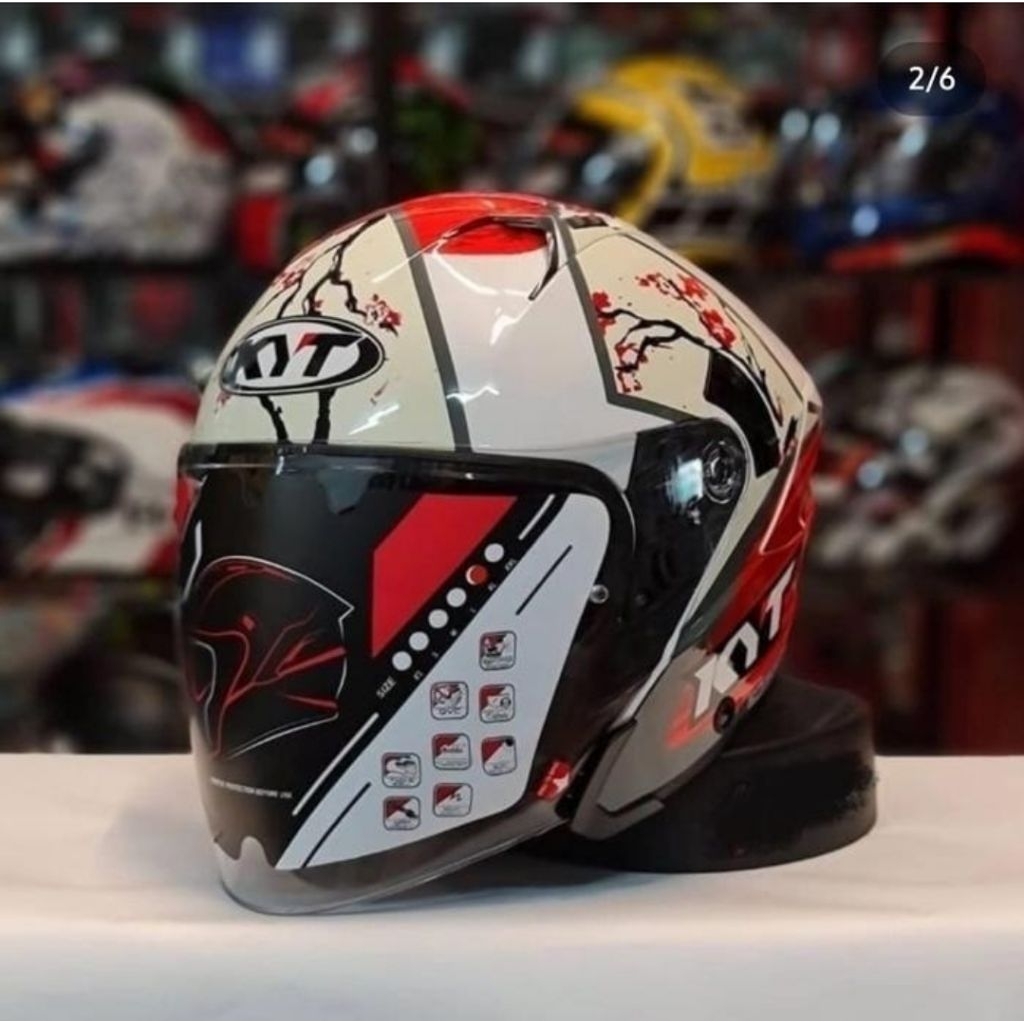 HELM KYT NFJ PINK SAKURA DOUBLE VISOR HALFACE SPORTY ORIGINAL BIG SIZE XXL