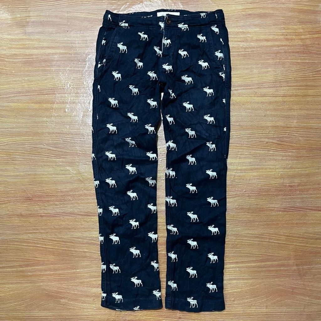 celana panjang Abercrombie&Fitch navy full logo bekas second preloved