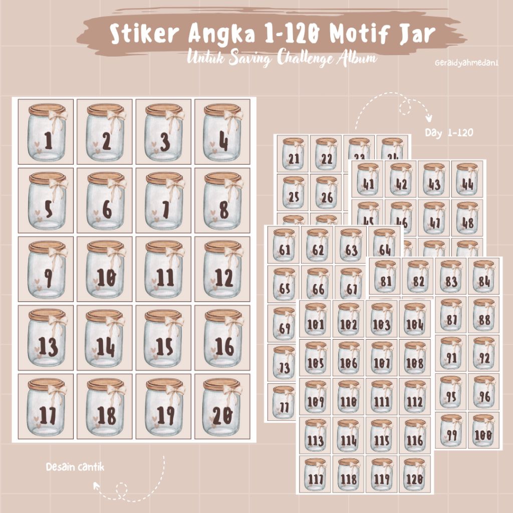 

Stiker Angka 1-120 Motif Jar Pastel