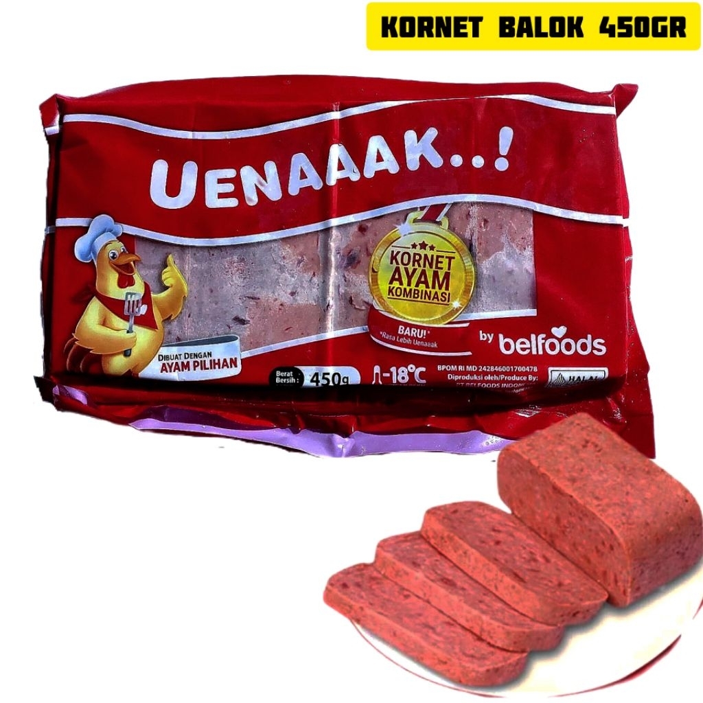 Kornet Ayam Kombinasi 450gr Belfoods Luncheon Chicken Uenaaak Daging Burger Frozen