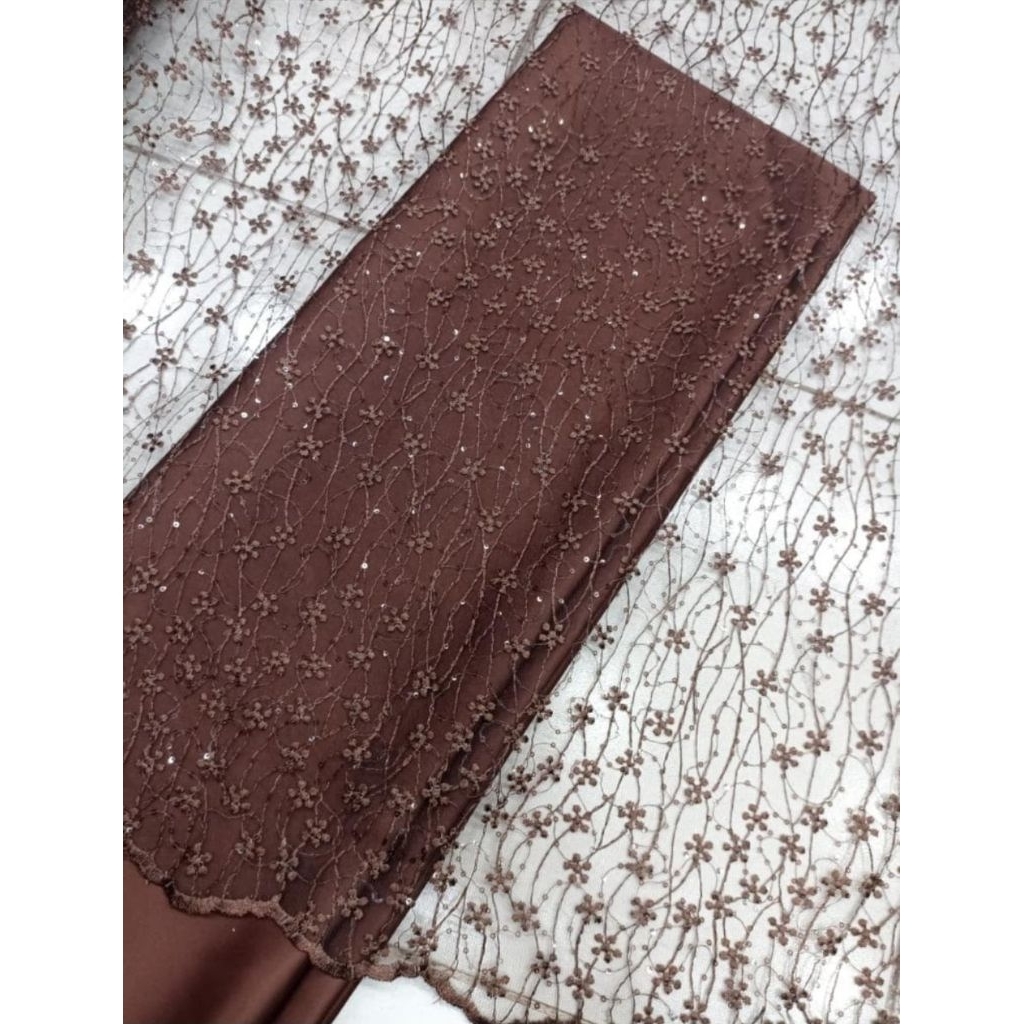 Kain Brokat Tile Spangle Premium Elegant (Tile Starry) Warna Coklat Mahogany - Kain Brokat Brukat Me