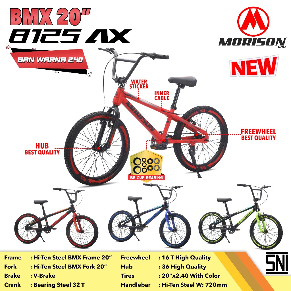 Sepeda BMX Anak Laki Morisson MS8125 AX Ban Warna Pompa 20x2.40 Inch Untuk Usia 7-12 Tahunan