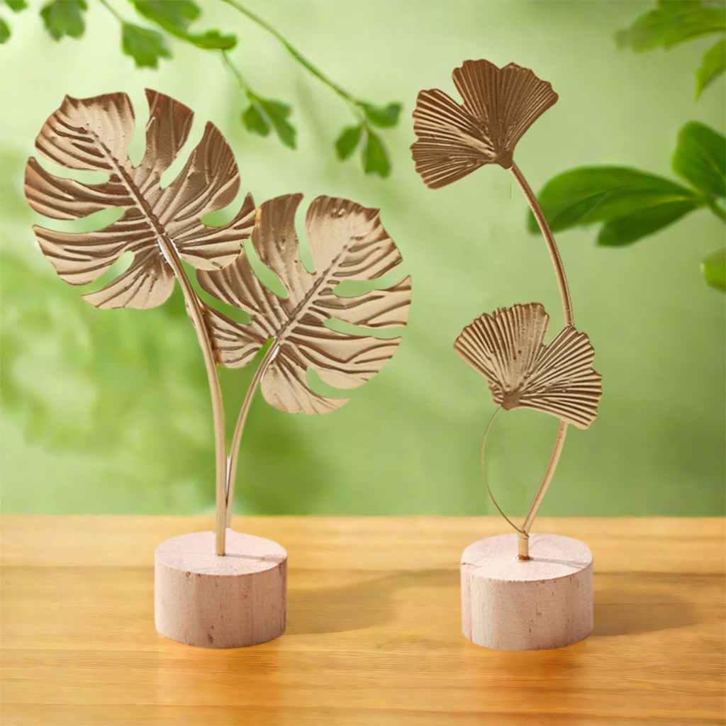 Ornamen Daun Ginkgo Biloba Besi Hiasan Daun Monstera Gaya Nordik Dekoras Daun Kura-kura Ruang Tamu