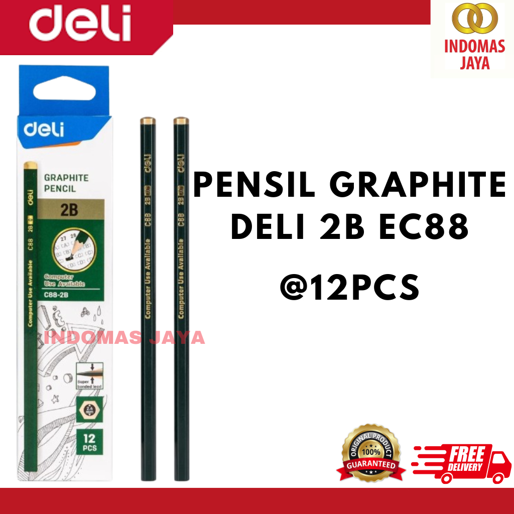 

Deli Graphite Pencil / Pensil Kayu 2B 1 Pack Isi 12pcs Kualitas Bagus EC88