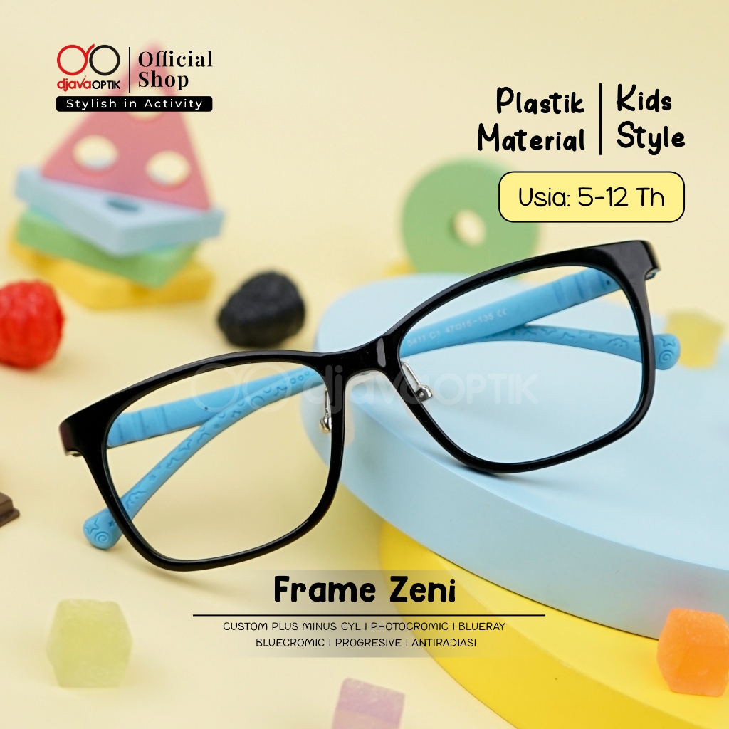 DJAVA OPTIK - Frame Zeni - Kacamata Anak Persegi Panjang Plastik Khusus Minus -4,25 s/d -6,00