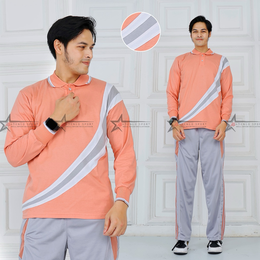 NEW Setelan Baju Olahraga Senam Pria Lengan Panjang / Seragam Kaos Olahraga Senam / Set Baju Senam