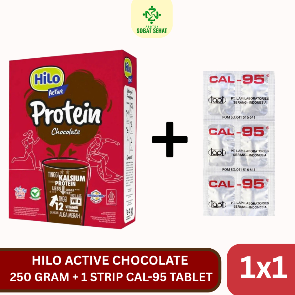 

[BUNDLING HILO + CAL-95] - 1 Box Hilo Active 250 Gram Chocolate + Cal-95 Tablet 1 Strip