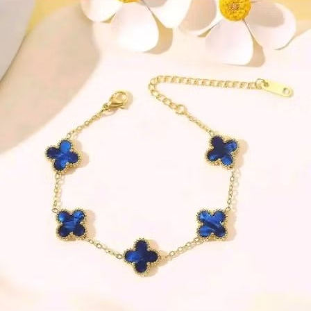 GELANG RANTAI TITANIUM MODEL CLOVER BIRU