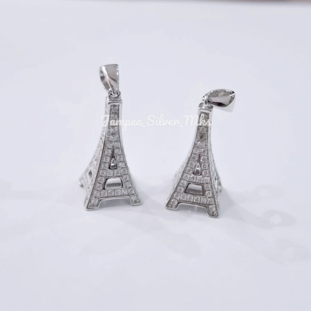 Liontin Perak Model Eiffel Zircon Mainan Kalung