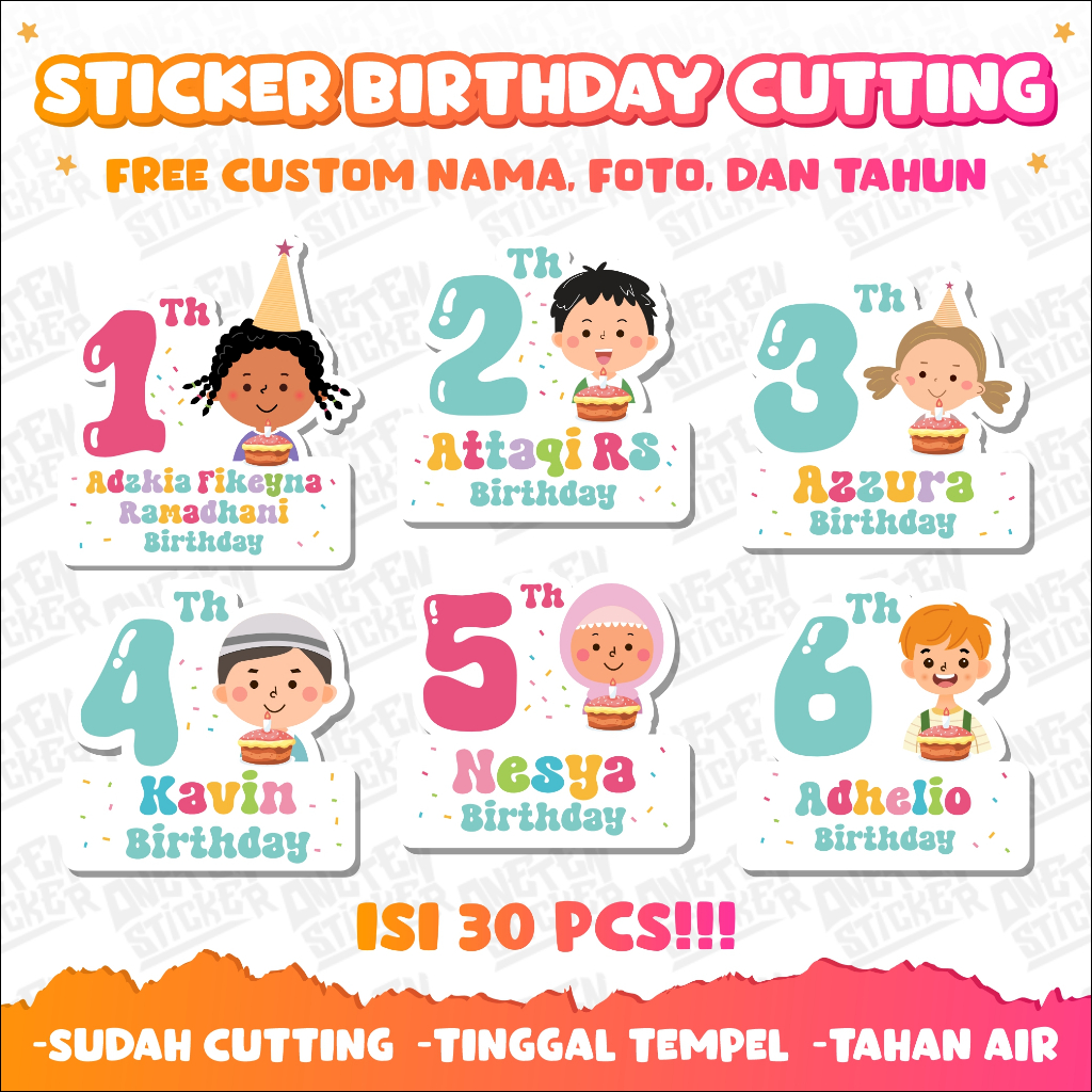 

(TERMURAH) ISI 30 PCS STICKER ULANG TAHUN ANAK STICKER BENTO BIRTHDAY CUTTING TINGGAL TEMPEL | ONE TEN STICKER