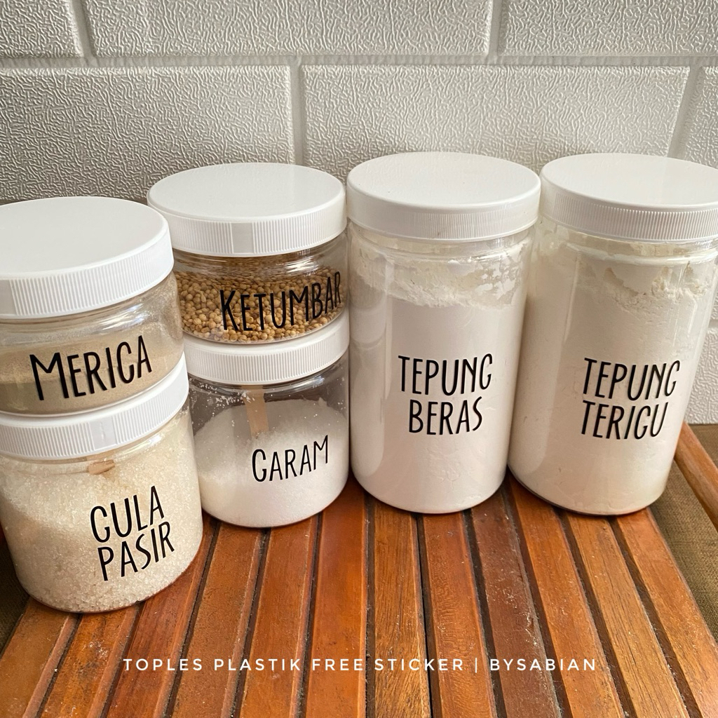 Toples Plastik + STICKER Bumbu Dapur / Toples Bumbu / Toples Dapur Toples kue Tempat bumbu
