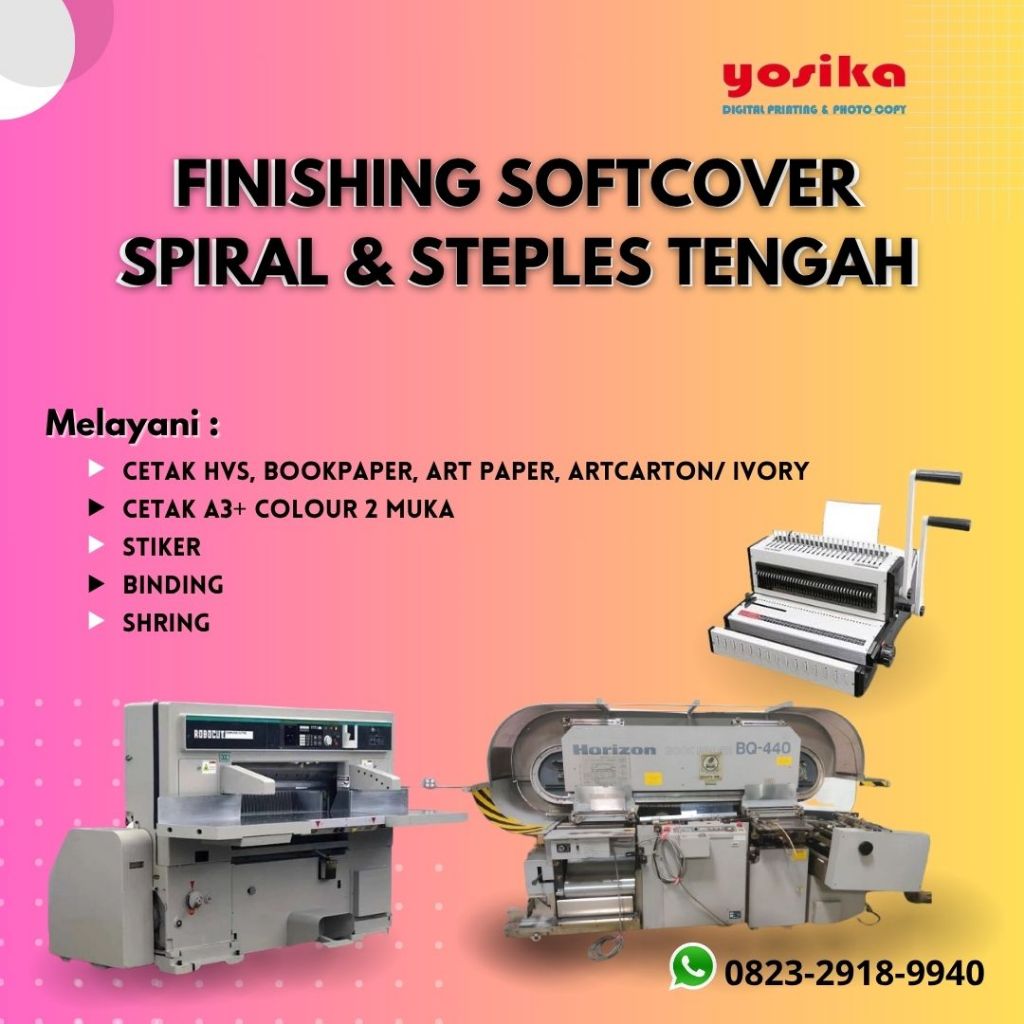 

Finishing:jilid/binding softcover,spiral,staples