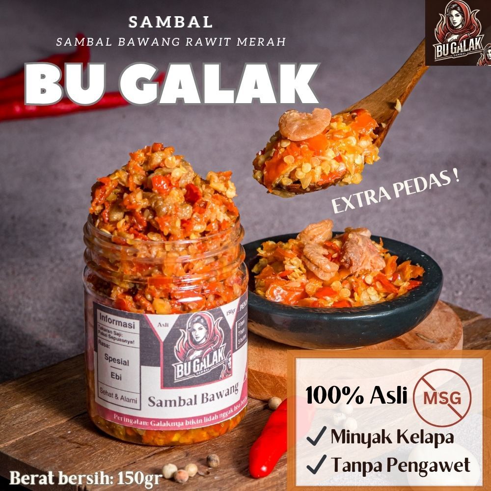 

150gr Sambal Bawang Bu Galak | Rawit Merah | Spesial Ebi Premium Super Pedas