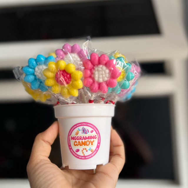 

permen lolipop POT BUNGA MATAHARI 20/pack free pot