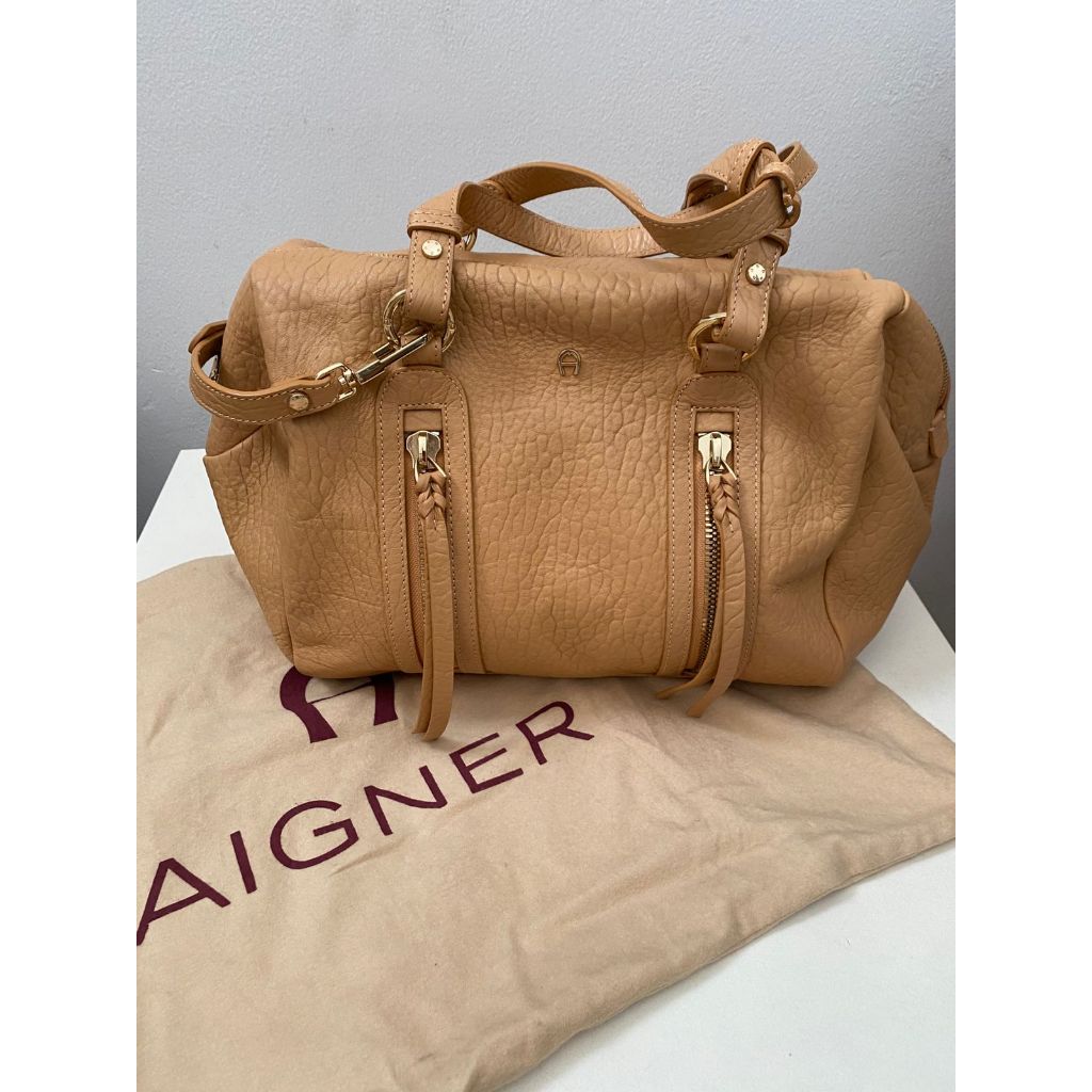 Authentic AIGNER Leather Sling Bag - Nude