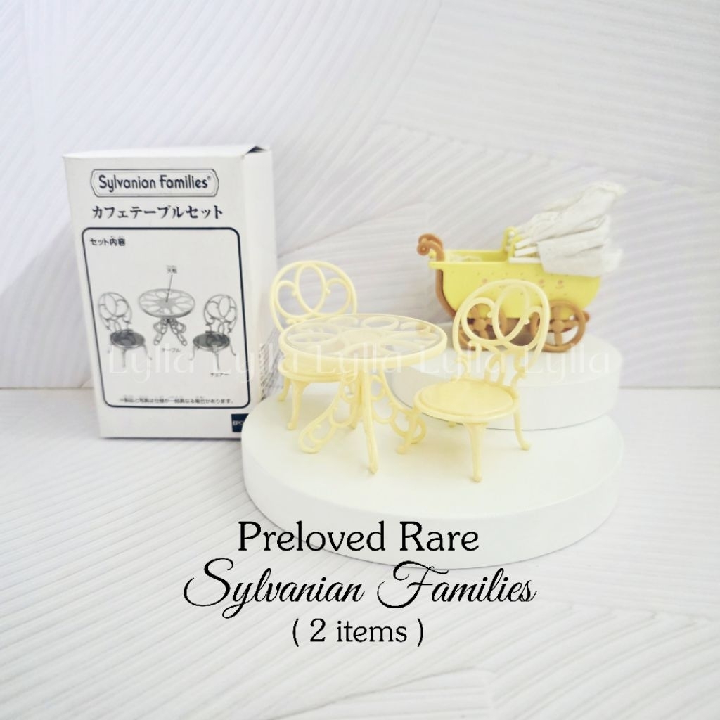 RARE Preloved Sylvanian Families Cafe Table Set Fan Club and Yellow Pram