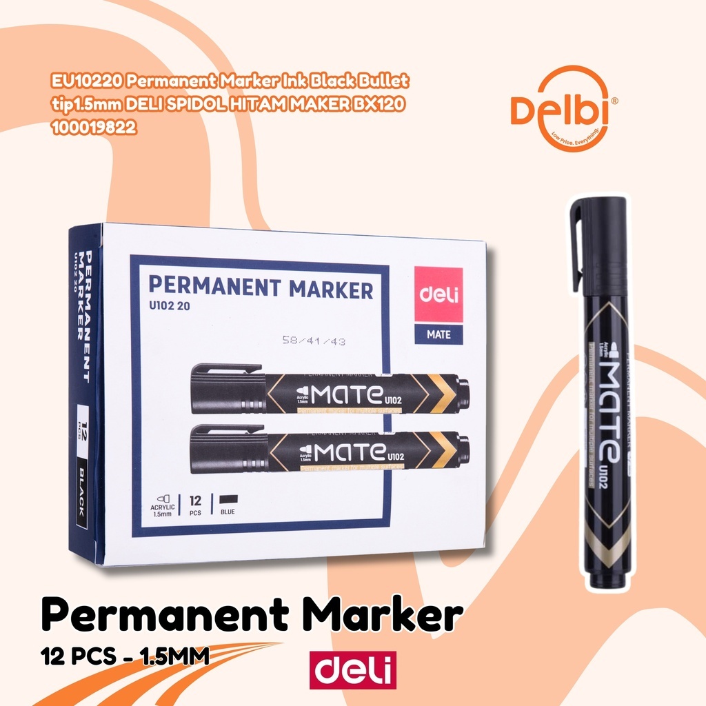 

DELI Permanent Marker Ink Black Bullet SPIDOL HITAM MAKER PERMANEN