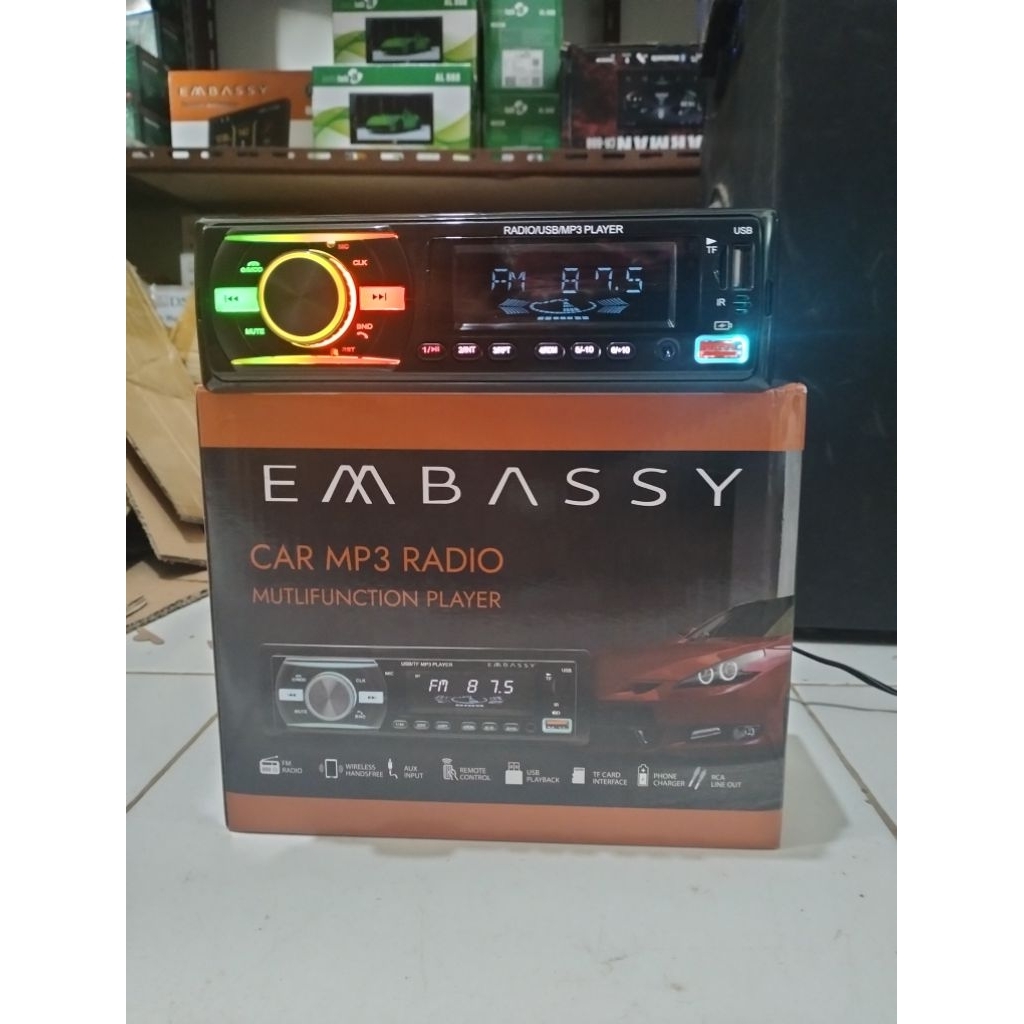Tape Mobil Tip Mp3 Single Din Embassy USB AUX Bluetooth Memory Card IC Besar