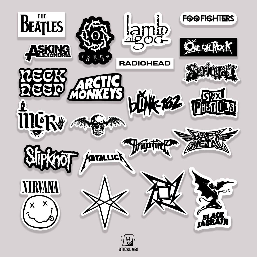 

Sticker Pack ROCK BAND VOL 01 Aesthetic Vynil Potongan KissCut Tumblr Helm Laptop BLACK & WHITE
