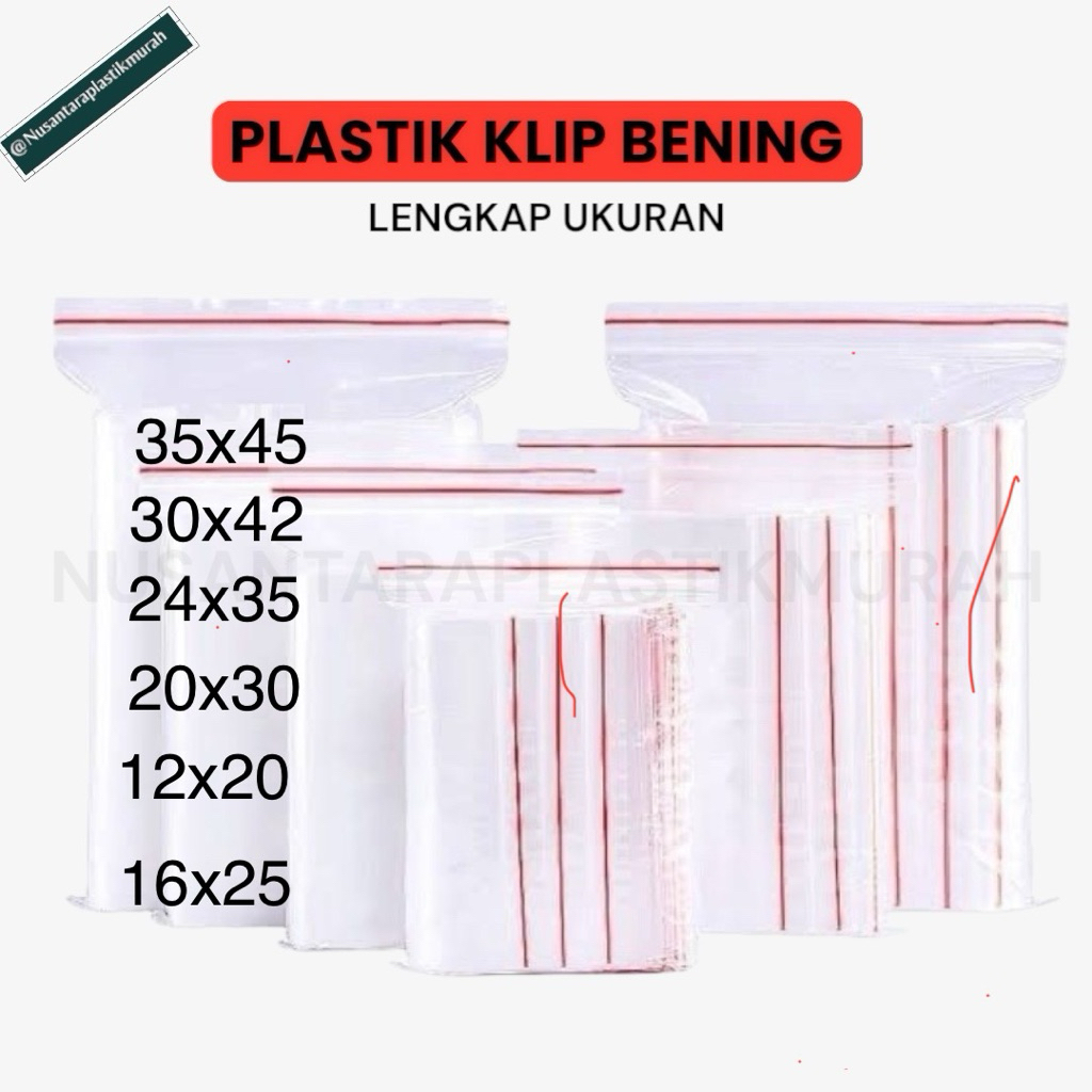 Plastik Klip Ziplock BESAR 12X20 15X20 16X25 20x30 25X35 30X40 35X45 Kantong Packaging Baju Pakaian 