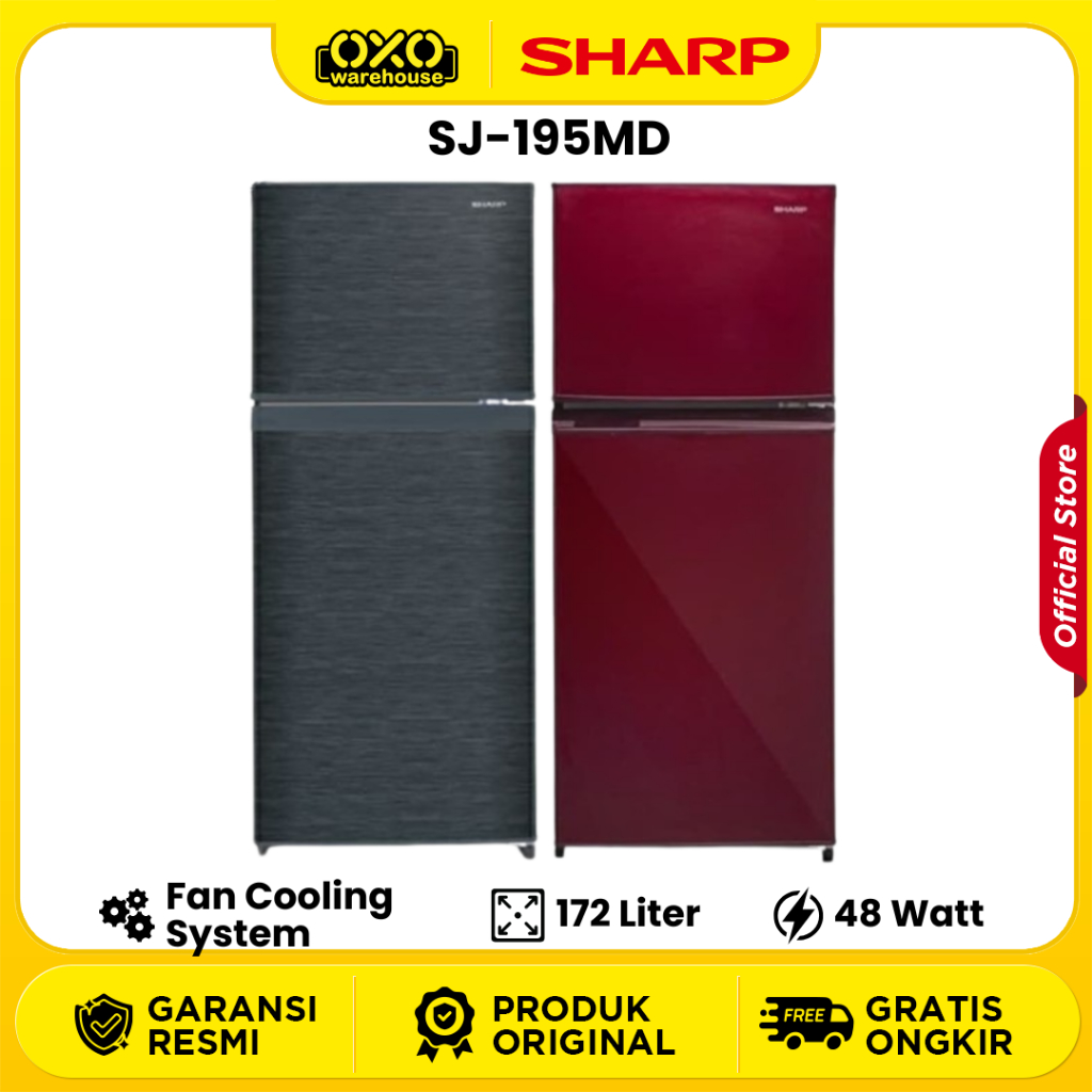 SHARP Lemari Es SJ-195MD-SR/SG Kulkas 2 Pintu Kapasitas 172 Liter Low Watt Garansi Resmi