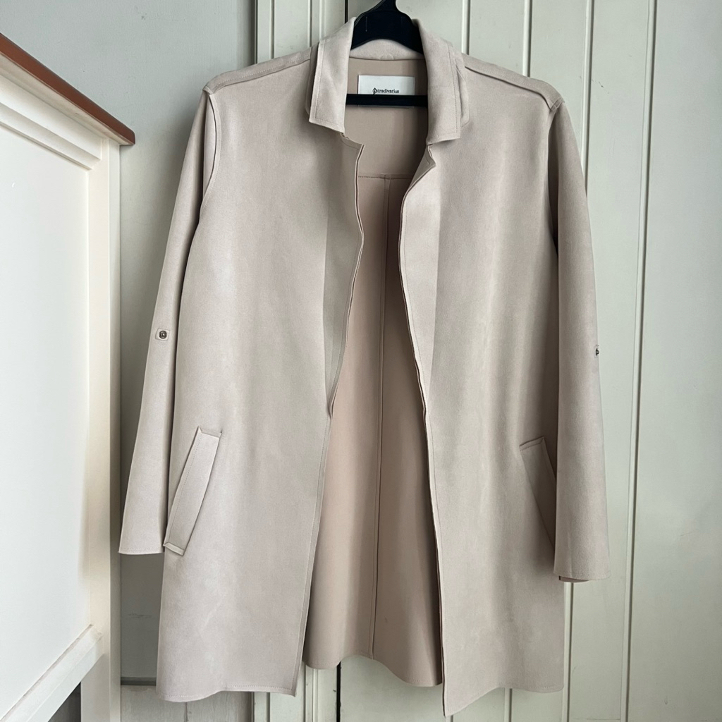 Preloved Stradivarius Long Suede Trench Coat Winter Khaki