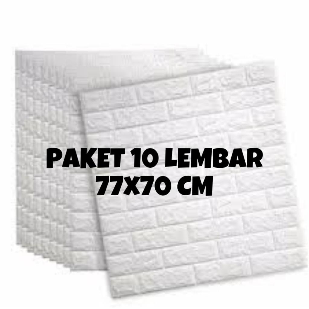 [ PAKET 10 LEMBAR ] Wallpaper Dinding 3D Foam 77X70 Bata Putih