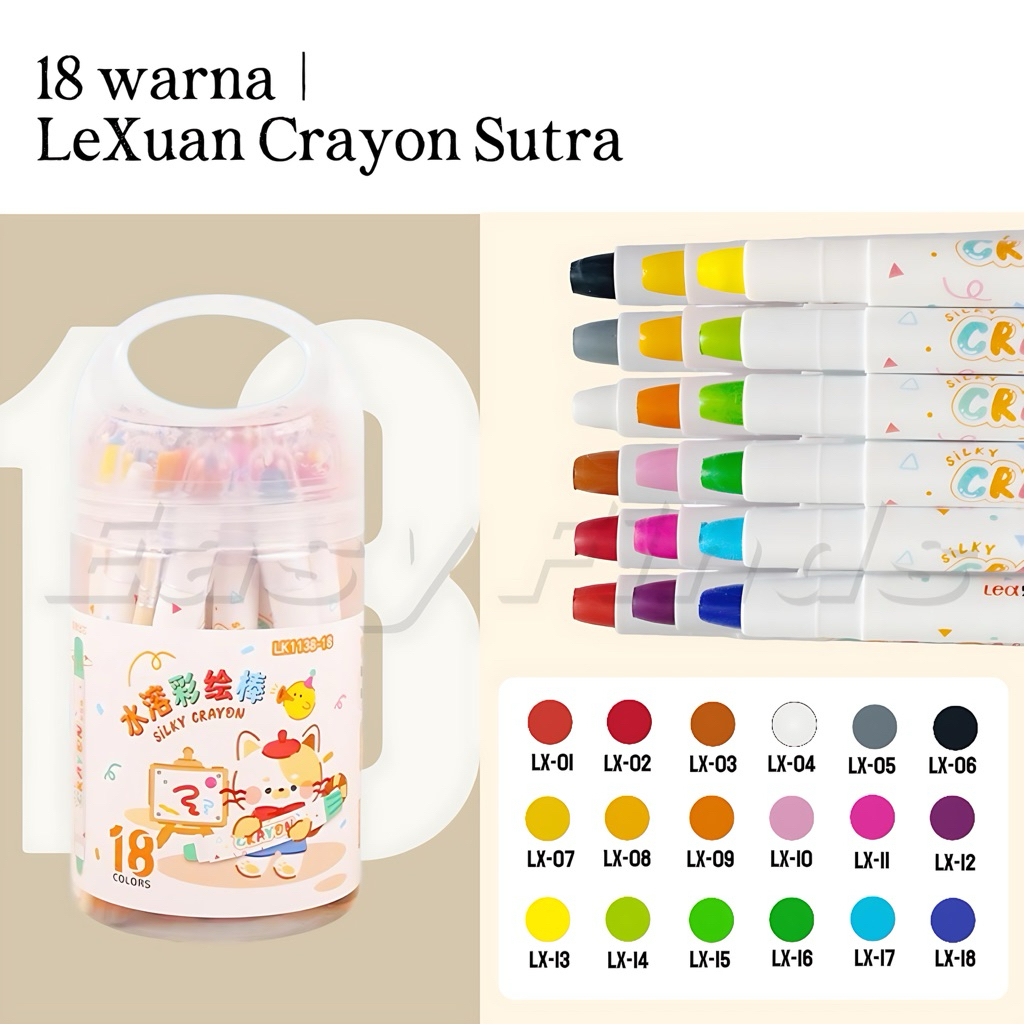 

【Free Brush】 Ready Stock LeXuan Crayon Sutra Putar Washable Silky Crayon 18 Warna Colorful Bucket Krayon Mewarnai Alat Warna Set Anak Wipe and Clean kuailiwen