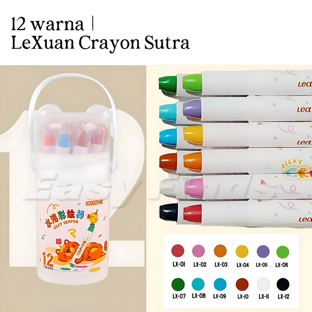 

【Free Brush】 Ready Stock LeXuan Crayon Sutra Putar Washable Silky Crayon 12 Warna Colorful Bucket Krayon Mewarnai Alat Warna Set Anak Wipe and Clean kuailiwen