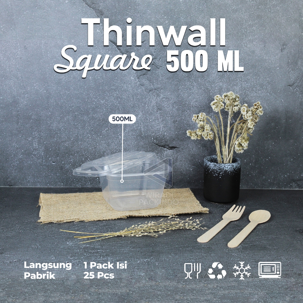 Thinwall Square 500ml Food Container Box  Kotak Makan Plastik Square 500 ml