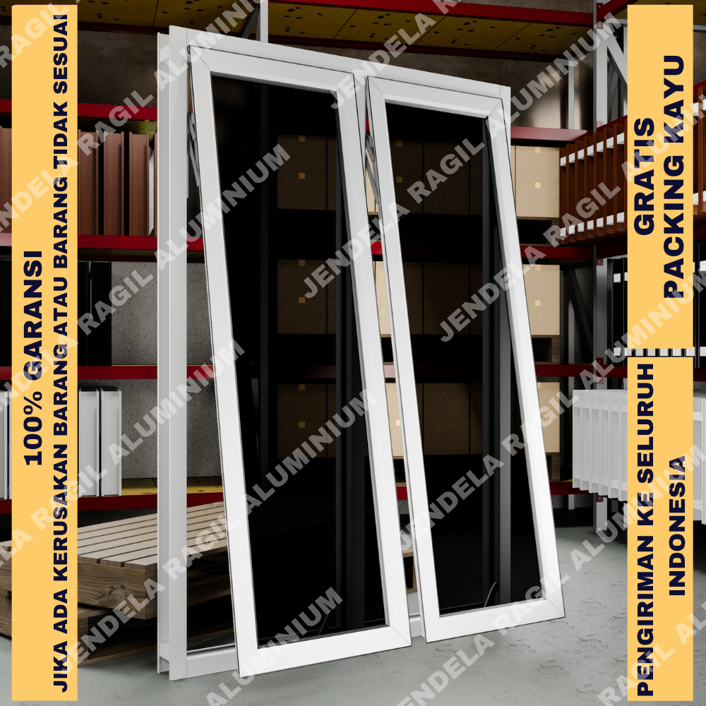 Custom Jendela 2 Daun Aluminium Jungkit Kusen 4 Inch Ukuran 150x40 cm Gratis Packing Kayu