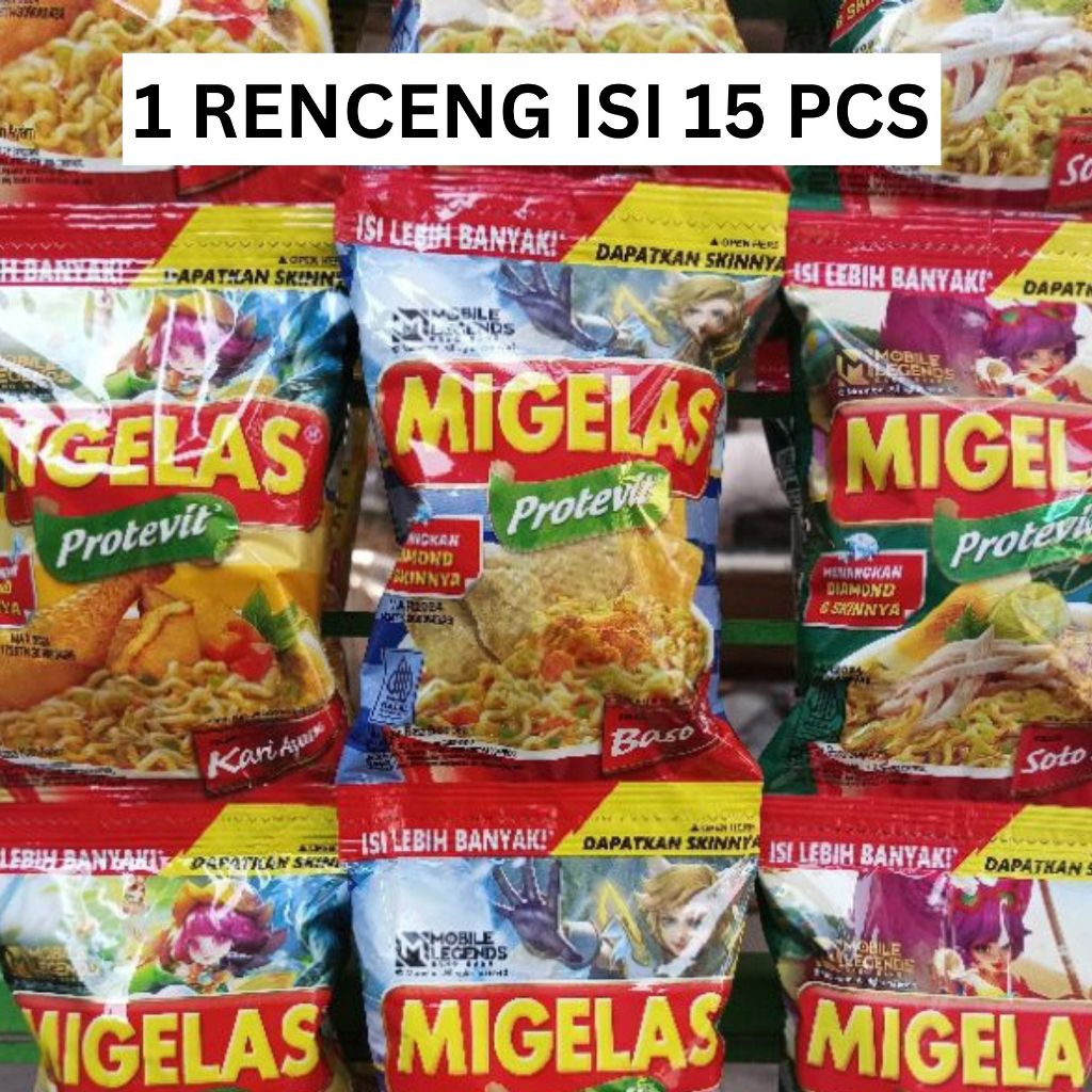 

(1 RENCENG ISI 15 PCS) Migelas Mi Gelas Renceng Isi 15 Pcs 28 Gram Eceran Rasa Soto Ayam Kari Ayam Baso Sapi Ayam Bawang Sop Buntut Sosis BBQ
