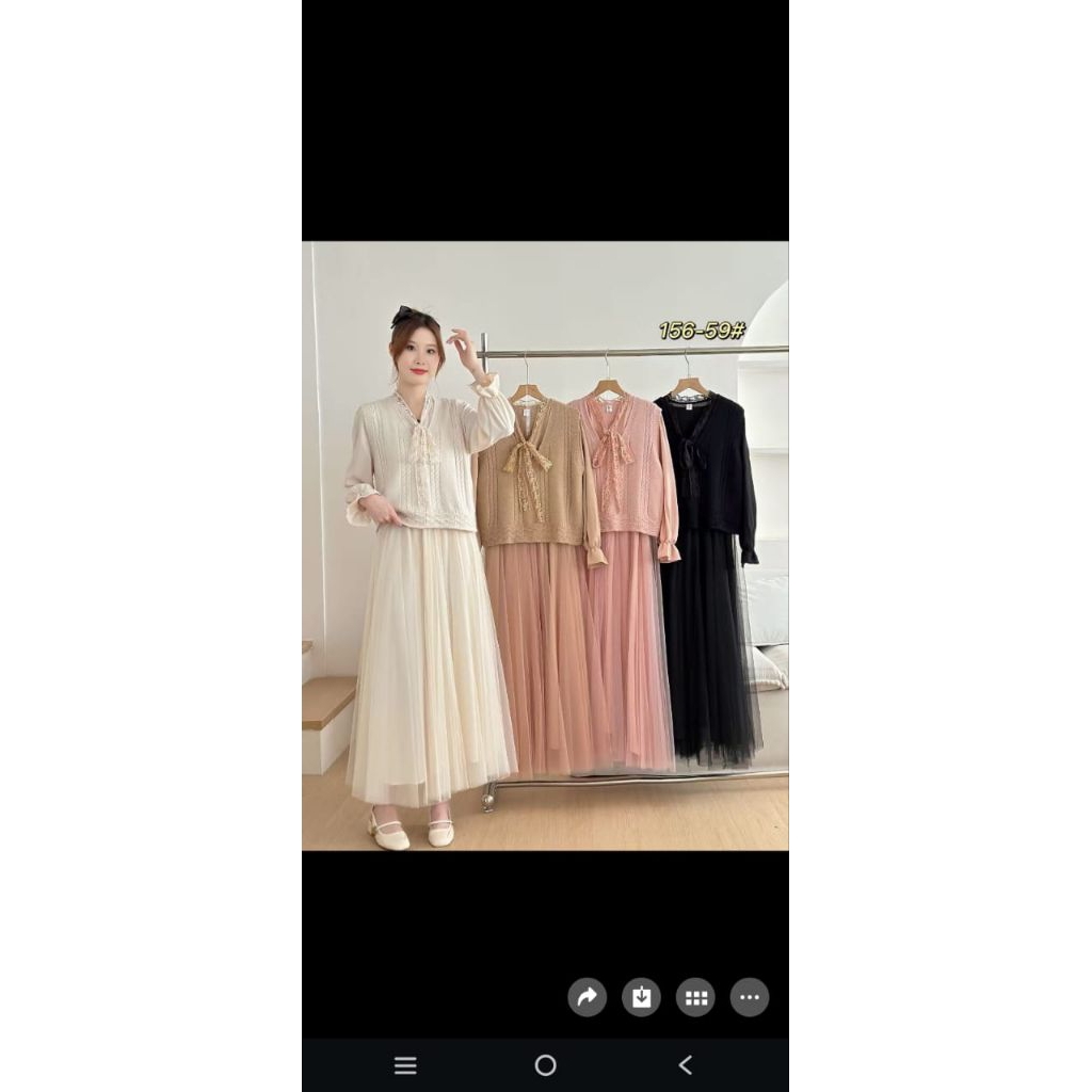 Dress wanita modern terbaru baju rajut  lengan panjang rok panjang kombinasi tileBaju import