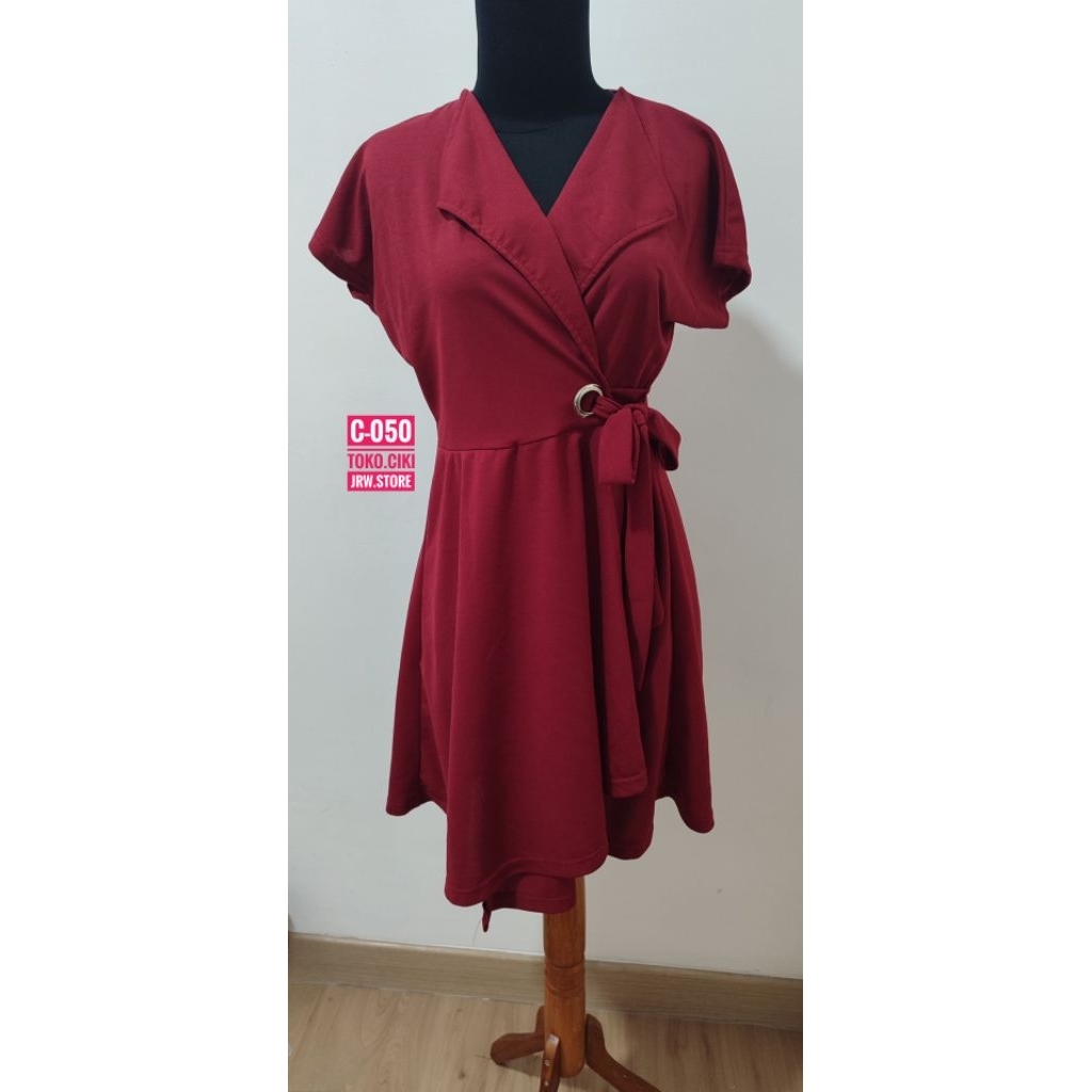 NEW DRESS TERUSAN KOREA STYLE CASUAL MERAH MAROON CEWE WANITA PEREMPUAN (C-050)