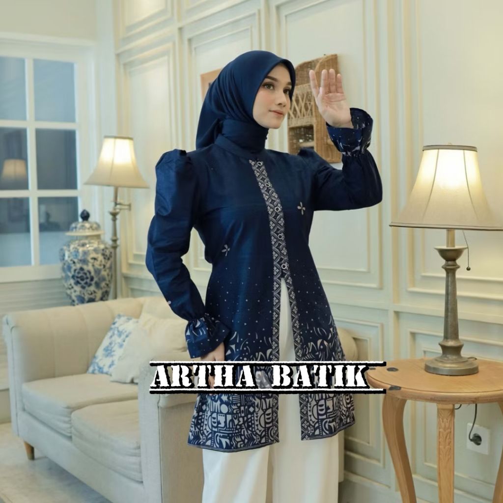 Grosir Atasan Batik Wanita Tunik Batik Seragam Batik Tunik Kancing Depan Tunik Maheswari