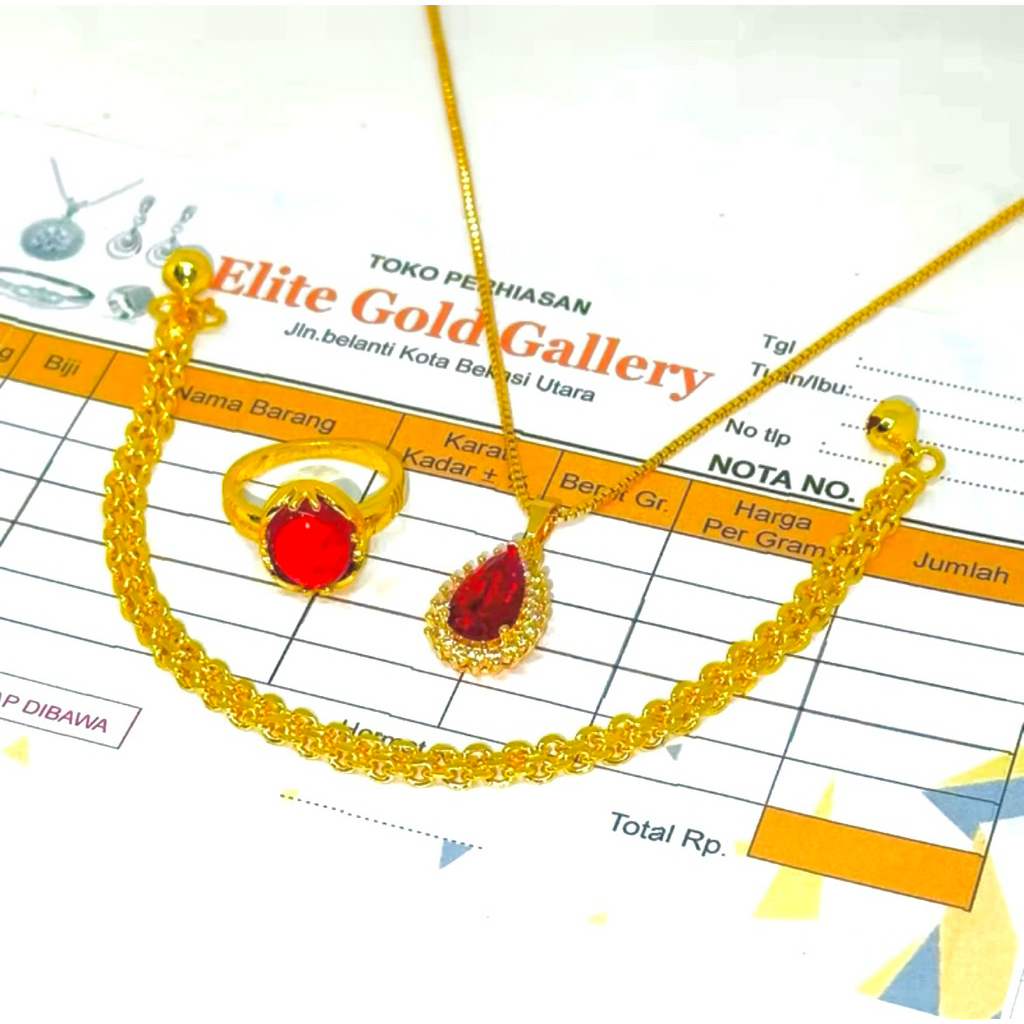 SET PERHIASAN WANITA LENGKAP MATA MERAH TITANIUM