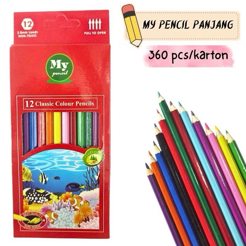 

Pensil 12 Warna Panjang MY PENCIL / Color Pencil Paper Box Classic / Coloring Set Anak Anak