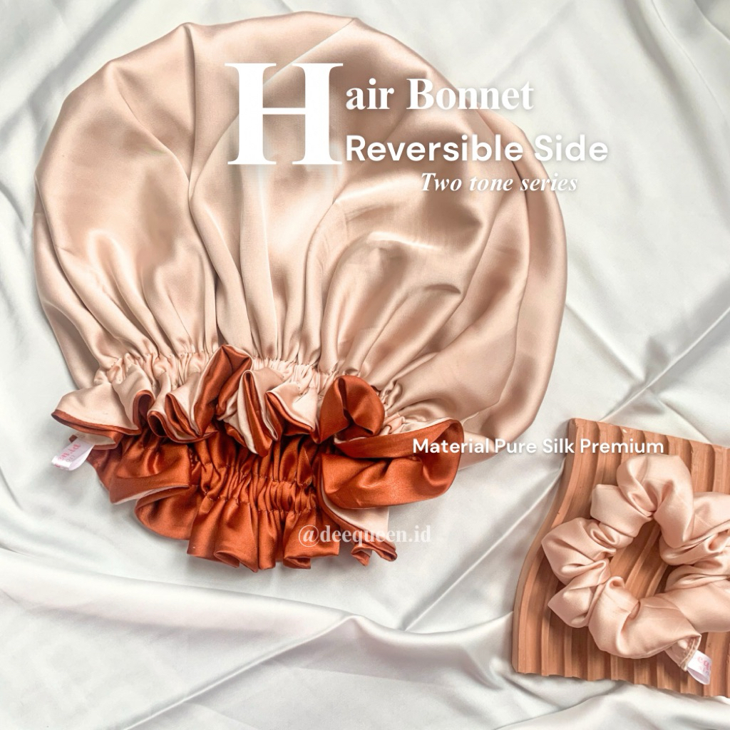Hair bonnet silk sutra free Scrunchies (size L) two tone Series  Pelindung rambut saat tidur Shower 