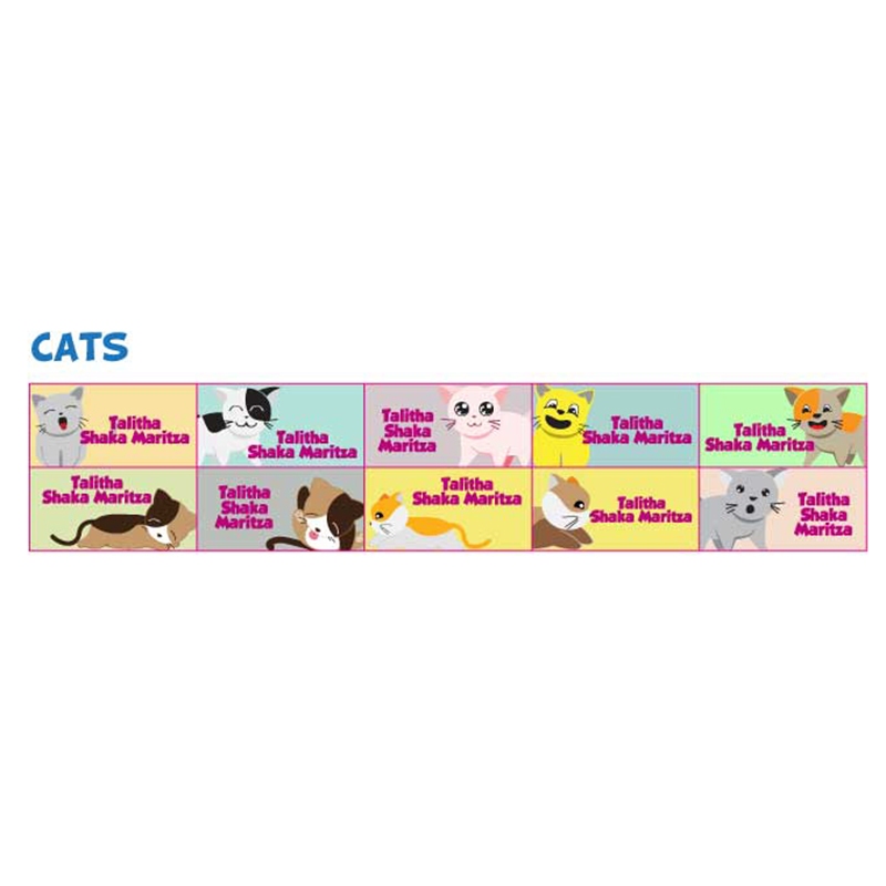 

sticker label nama waterproof persegi cats 1