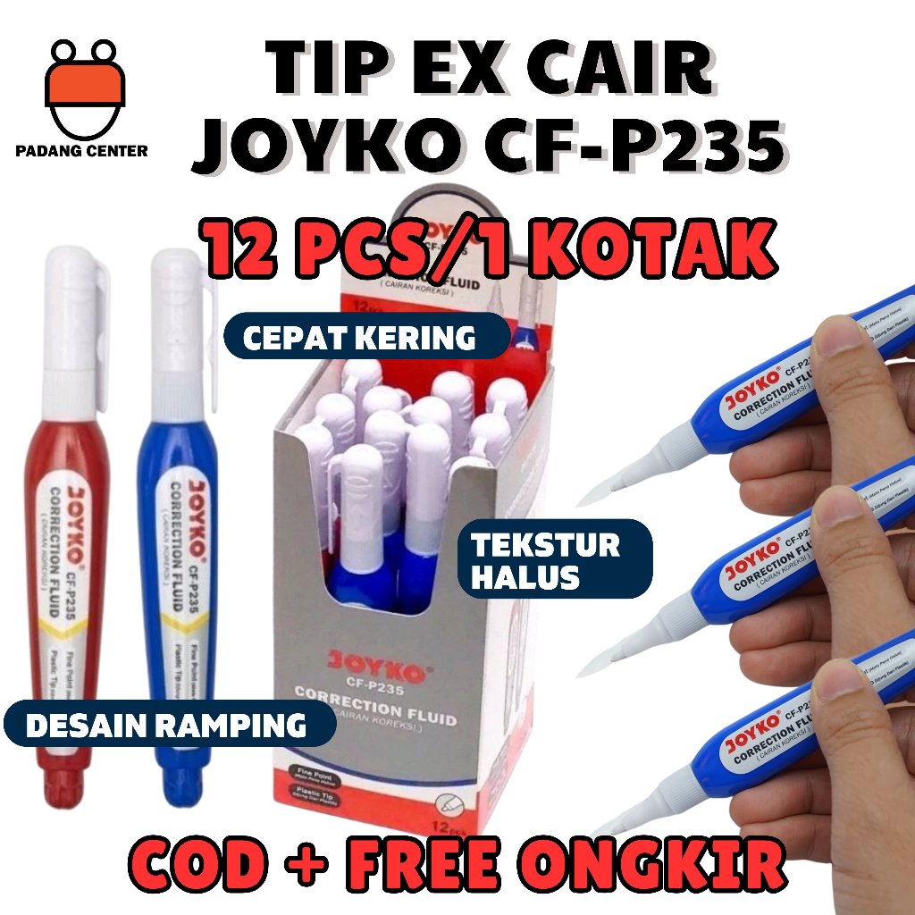 

Tipe‑X Cair Joyko CF‑P235/CF‑P236 (12 Pcs) – Penghapus Cair Cepat Kering | Koreksi Tulisan Rapi & Awet