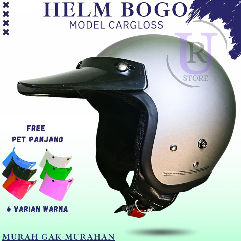 Helm Retro Model CARGLOSS / Helm Bogo Dewasa Warna GREY DOFF #9 | KUALITAS SNI + PET PANJANG MODEL P