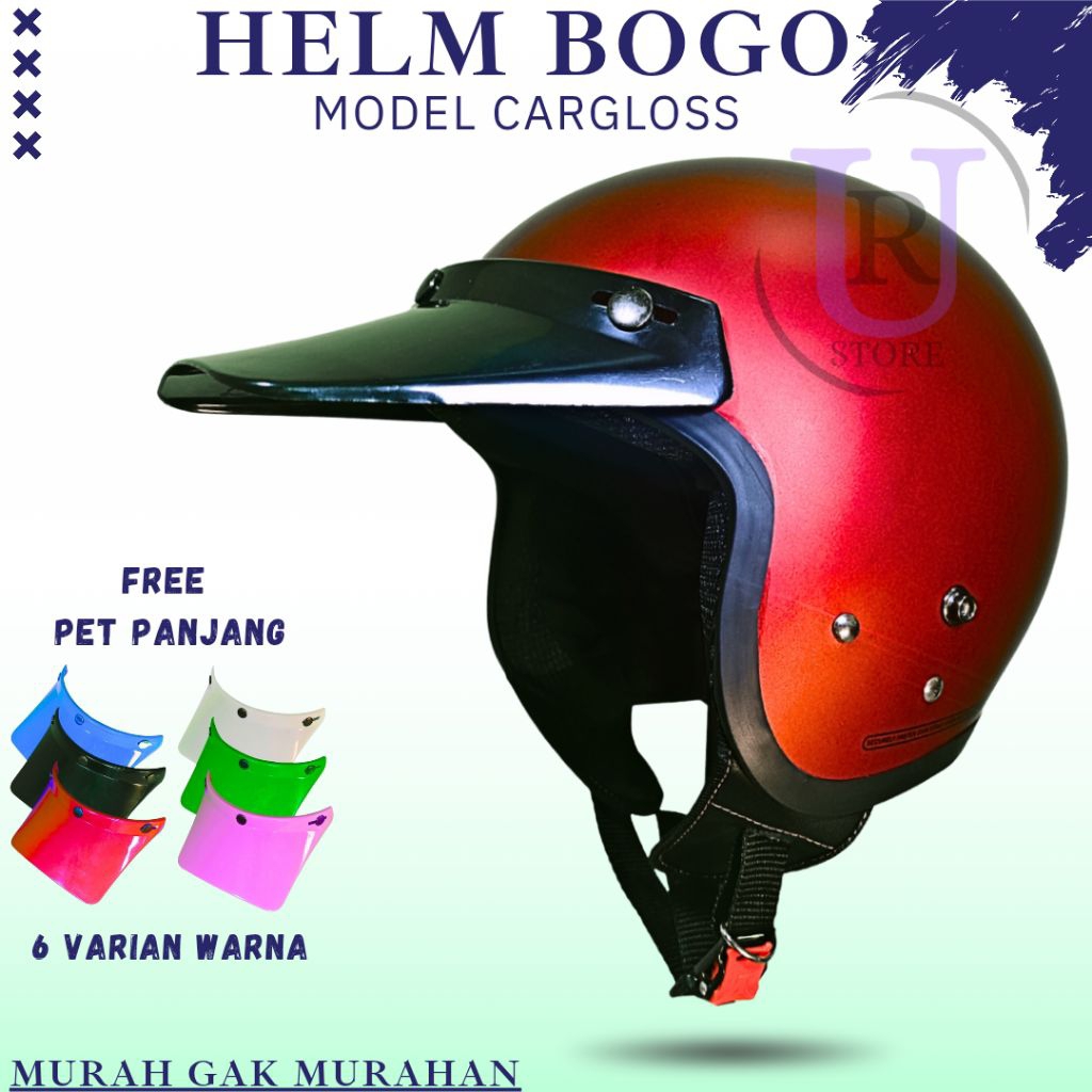 Helm Retro Model CARGLOSS / Helm Bogo Dewasa Warna RED DOFF #10 | KUALITAS SNI + PET PANJANG MODEL P