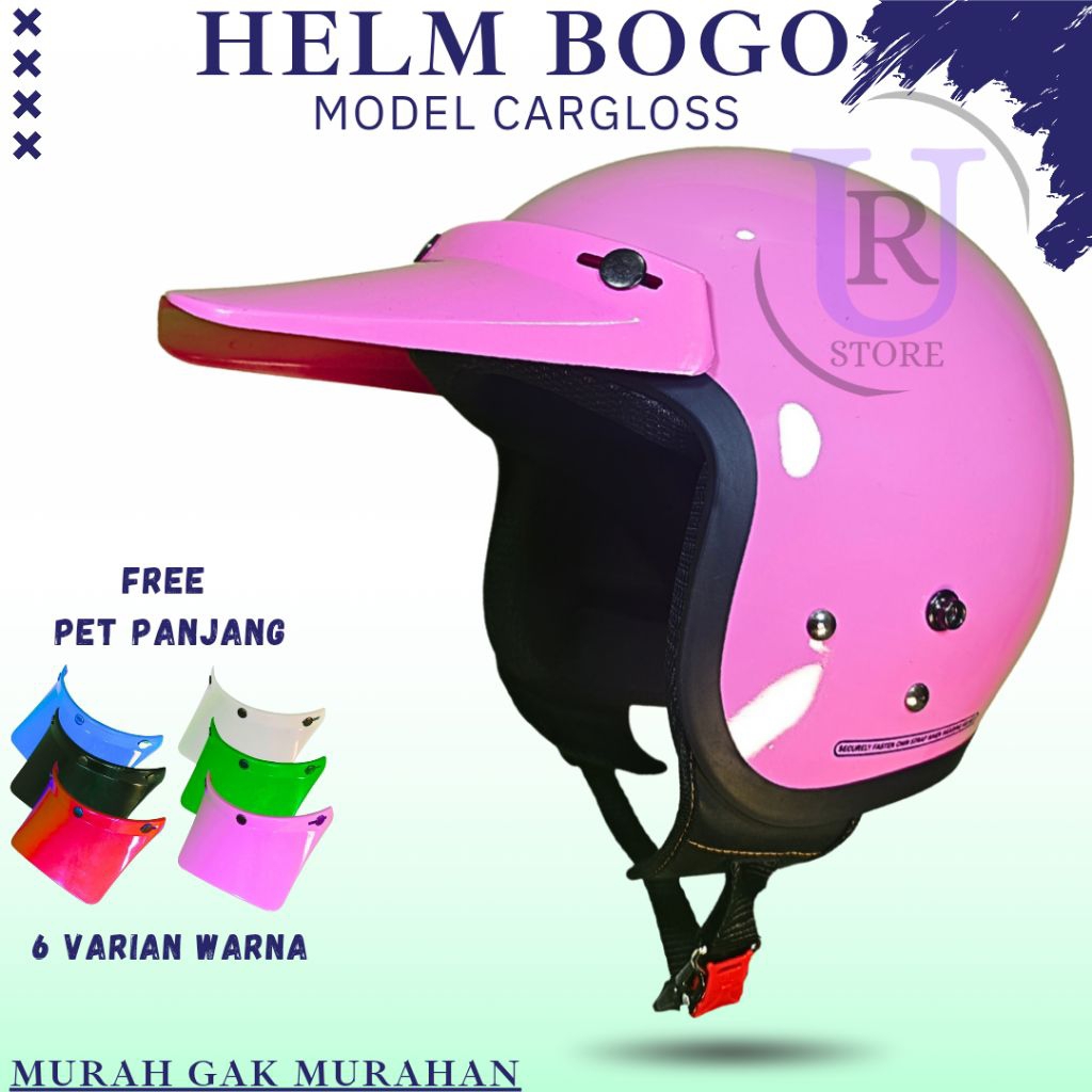 Helm Retro Model CARGLOSS / Helm Bogo Dewasa Warna PINK GLOSSY #7 | KUALITAS SNI + PET PANJANG MODEL
