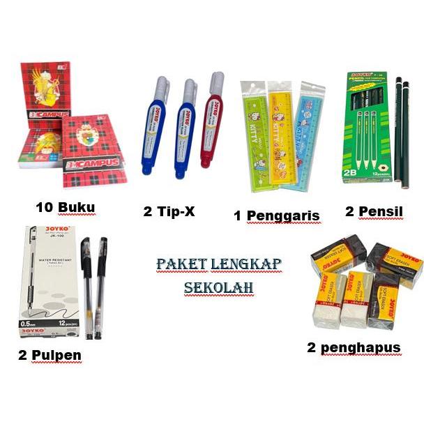 

PAKET LENGKAP SEKOLAH ( 10 Buku BMCampus + 2 Pulpen + 2 Tip-X + 2 Pensil + 2 Penghapus + 1 Penggaris