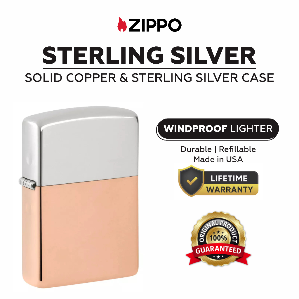 Zippo 48694, Bimetal Case Lighter - Sterling Silver Lid, Copper & Silver