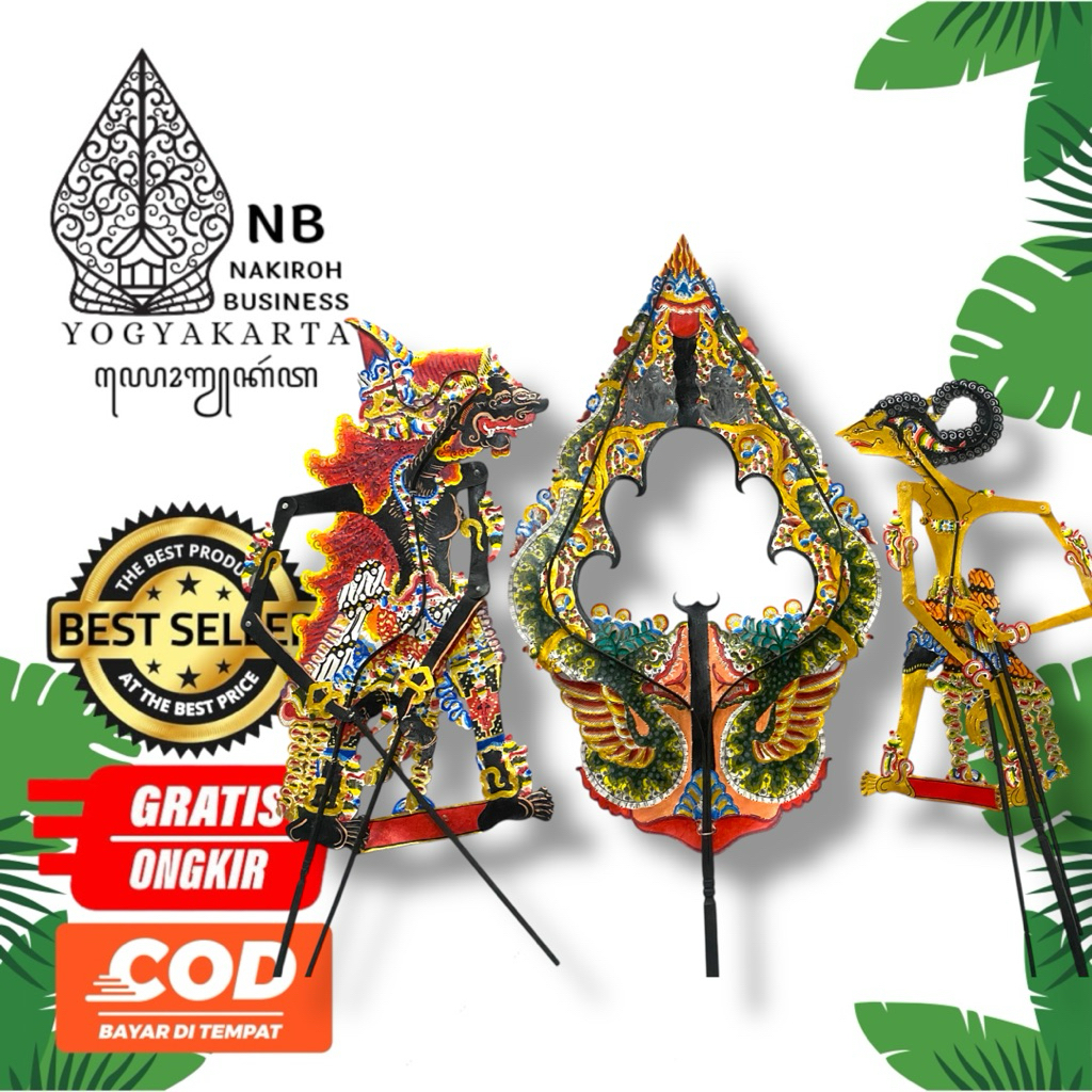 NAKIROHBUSINESS Paket 3 Pcs Wayang Kulit PATIHSABRANG GUNUNGAN BOLONG WISANGGENI Kualitas Alusan Tat